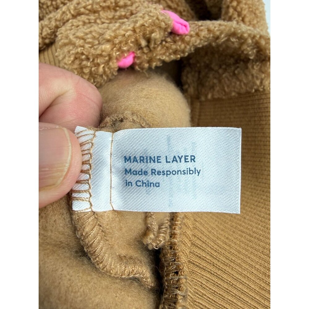Marine Layer Sierra Sherpa Jacket XS Brown Fleece Neon Pink Trim Cozy Teddy - Picture 5 of 8